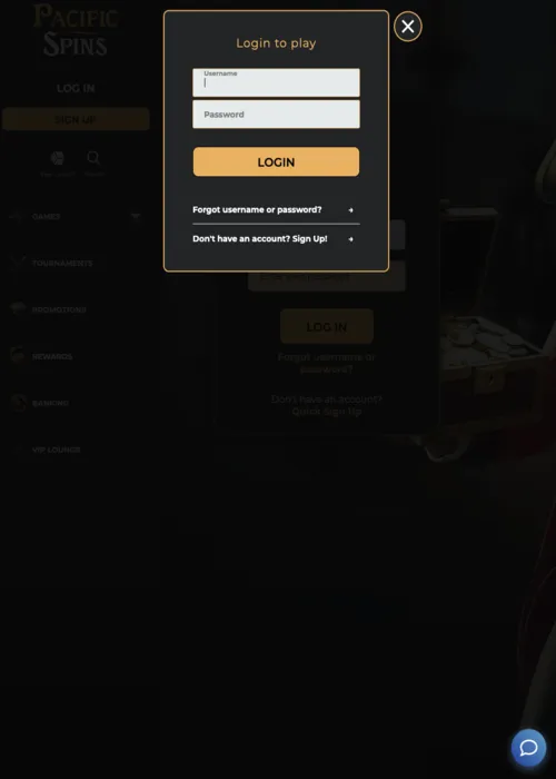 Accesso account giocatore sicuro Pacific Spins Casino