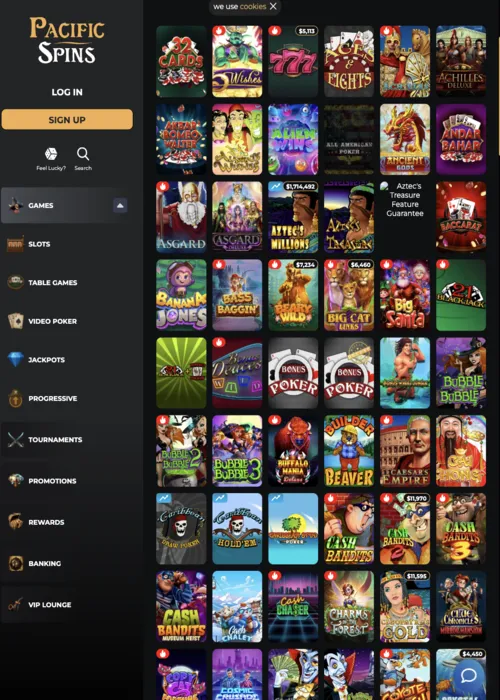 Lobby giochi slot oceano Pacific Spins Casino